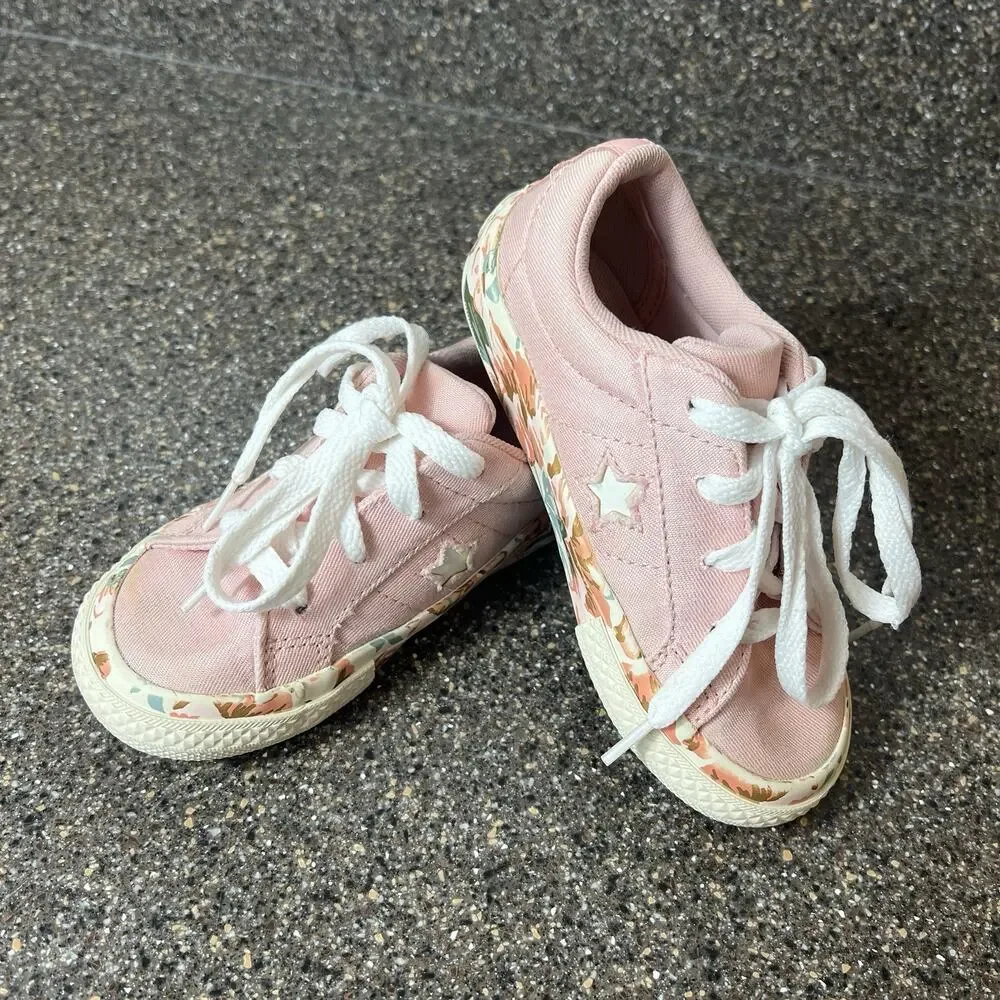 Converse One Star Pink Floral Sole Canvas Sneaker Girls Infant Sz 9 Lace Up Low